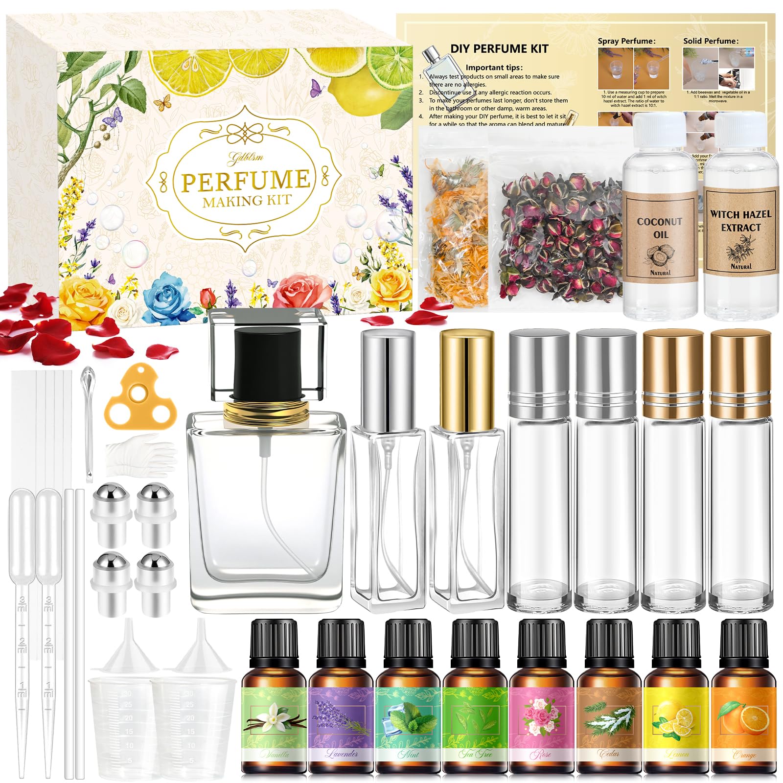 Parfüm Selber Machen Set, Gdblsm Damen Perfume Oil Making Kit, Kreative Bastelset Erwachsene DIY mit Ätherisches Öl, Langlebiges Mini Düfte als Geschenk für Frauen/Mädchen/Männer