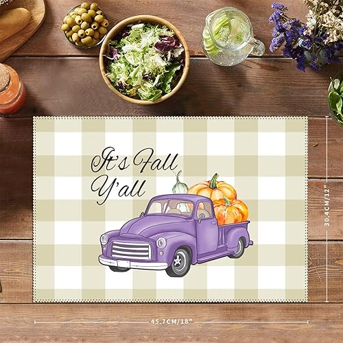Vista 10 de Stylish Table Place Mats It's Fall Y'all Pumpkins Give Thanks Cloth Placemats Reversible Non-Slip Kitchen Table Place Mats for Restaurant