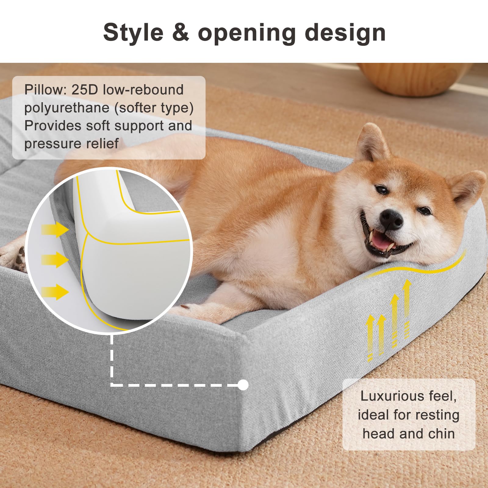 EMME Hundebett – rundum wasserdichtes Polyurethan-Hundesofa, waschbar, hoch elastisch, Abnehmbarer und waschbarer Bezug, rutschfest, für alle Jahreszeiten geeignet, 89x67x14,5 cm, grau