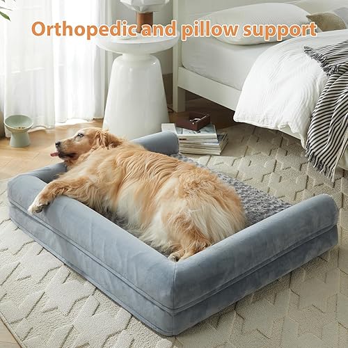 Miniatura 4 de LNSSFFER Camas lavables para perros grandes, sofá cama ortopédica para perros con funda extraíble y forro impermeable, sofá cama lavable para