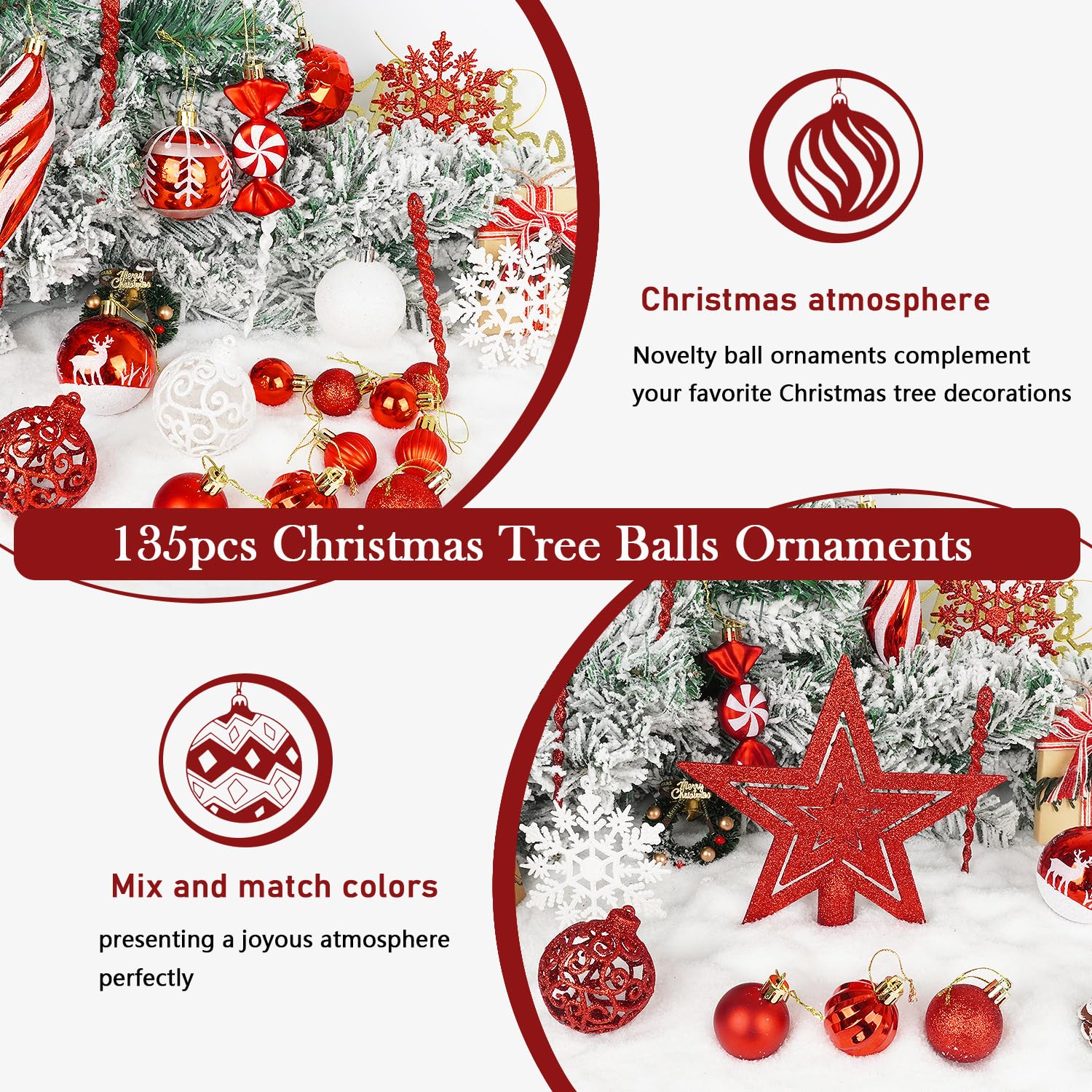 Juego de 135 bolas de Navidad (rojo)