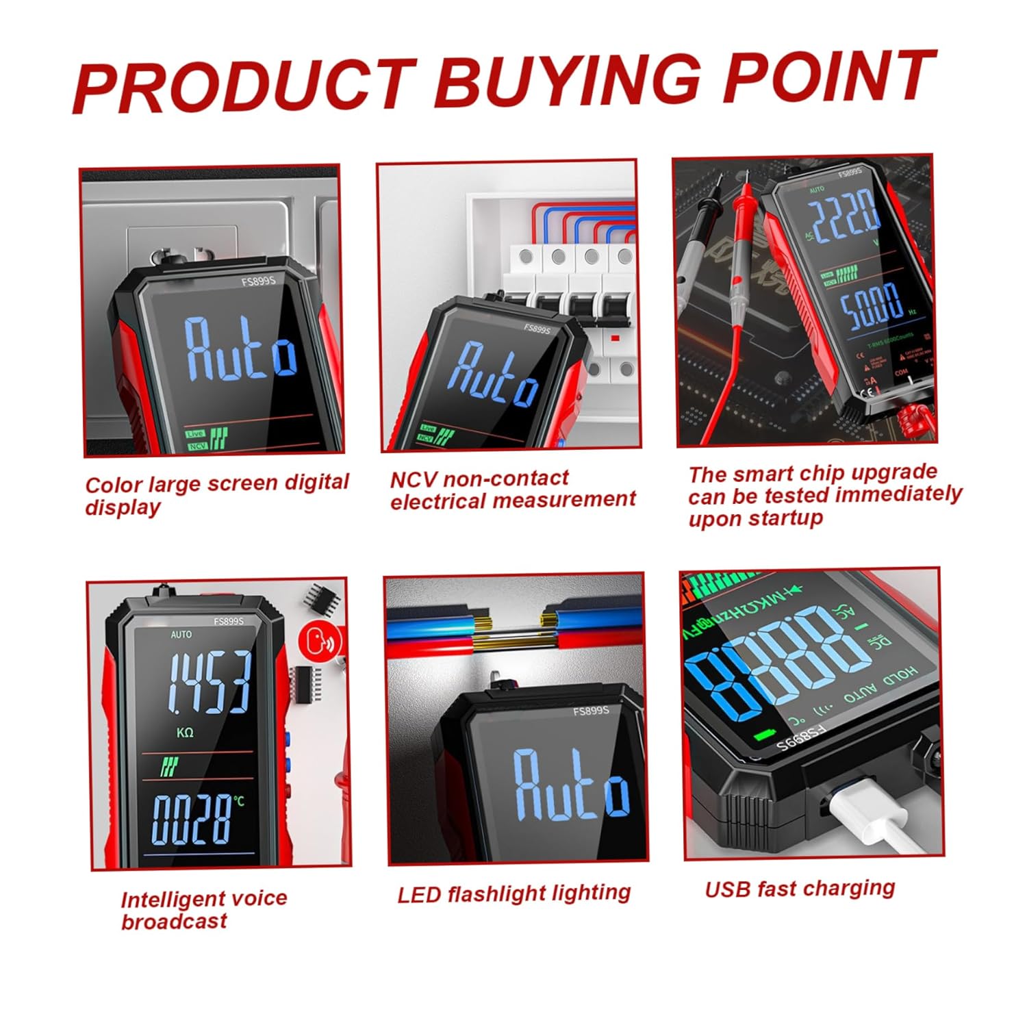 Digital Multimeter Tester Portable NCV Smart Multimeter with LED Flashlight USB Rechargeable Voltage Meter for Current