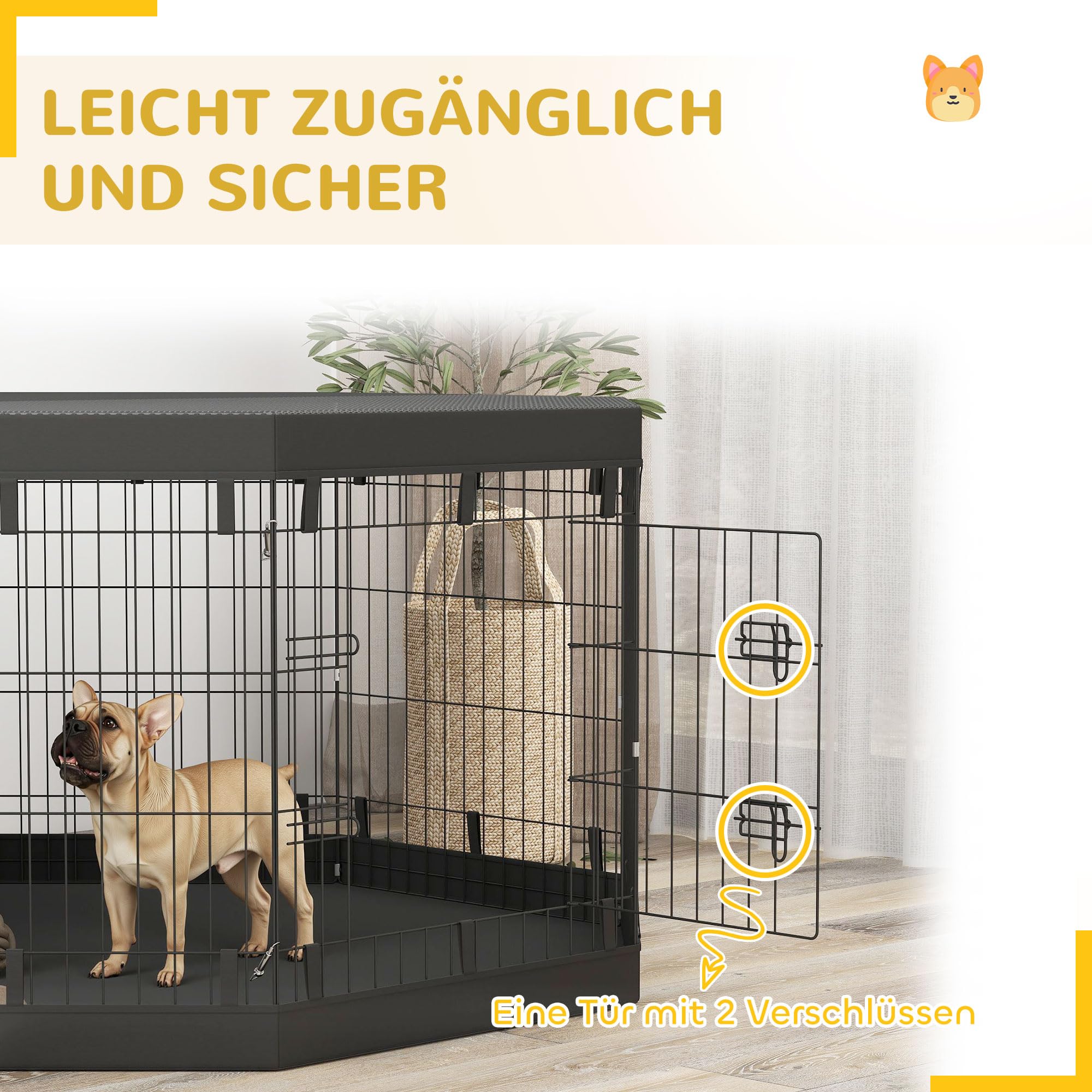 PawHut Welpenauslauf Türen für Hunde unter 20 kg 159 x 159 x 76 cm Schwarz | Welpenlaufstall, Fenster, Laufgitter mit Atmungsaktiv Netz, für kleine & mittelgroße Hunde, Indoor & Outdoor