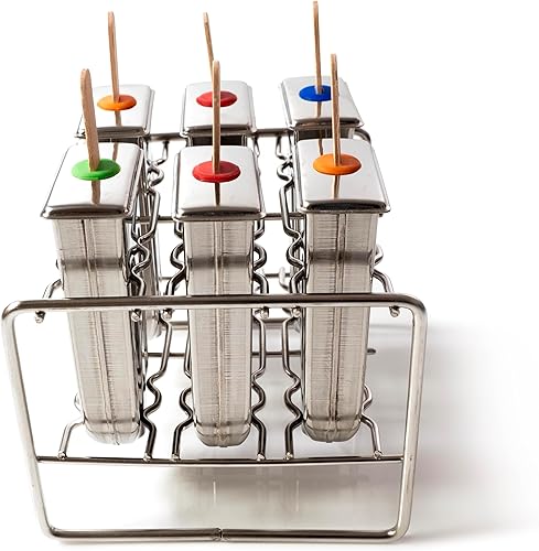 Miniatura 3 de Moldes de metal para paletas de acero inoxidable, 6 paletas estilo paleta, moldes para hacer paletas de hielo, completo con paquete de 24 bolsas de