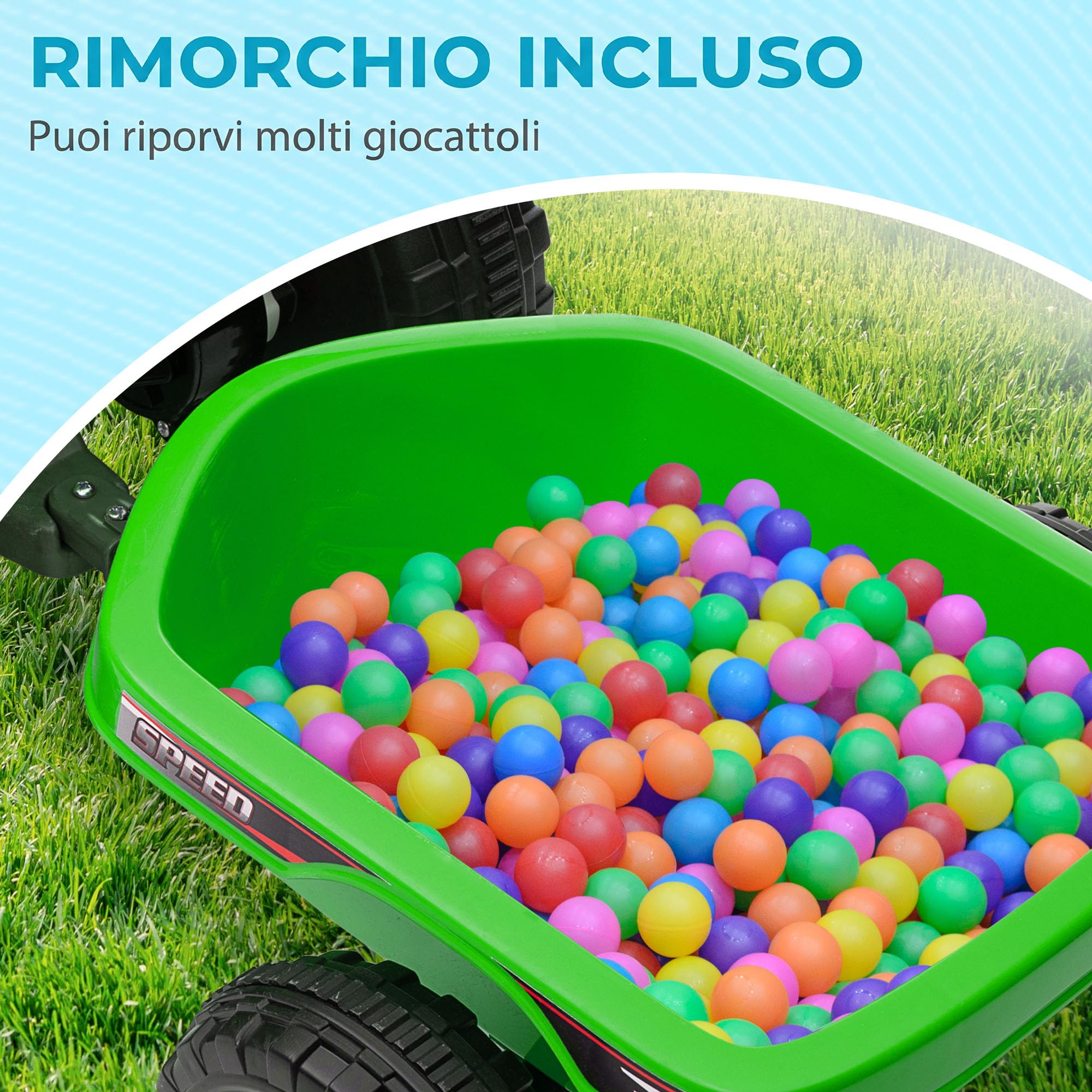 HOMCOM Quad Elettrico per Bambini con Rimorchio 6V per 18-36 Mesi Verde