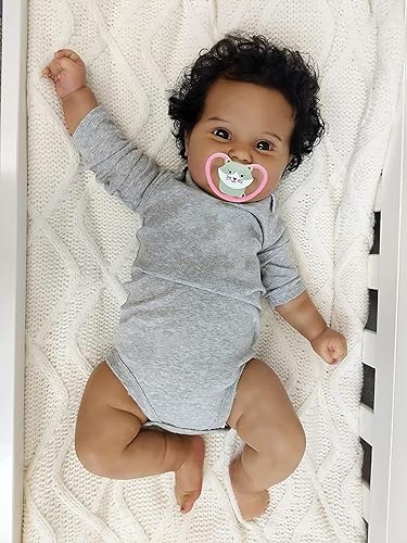 Miniatura 5 de Wamdoll 20 pulgadas 50CM Premie Baby Size Afroamericano Cabello arraigado a mano recién nacido sonriente aspecto realista, piel marrón oscuro cuerpo