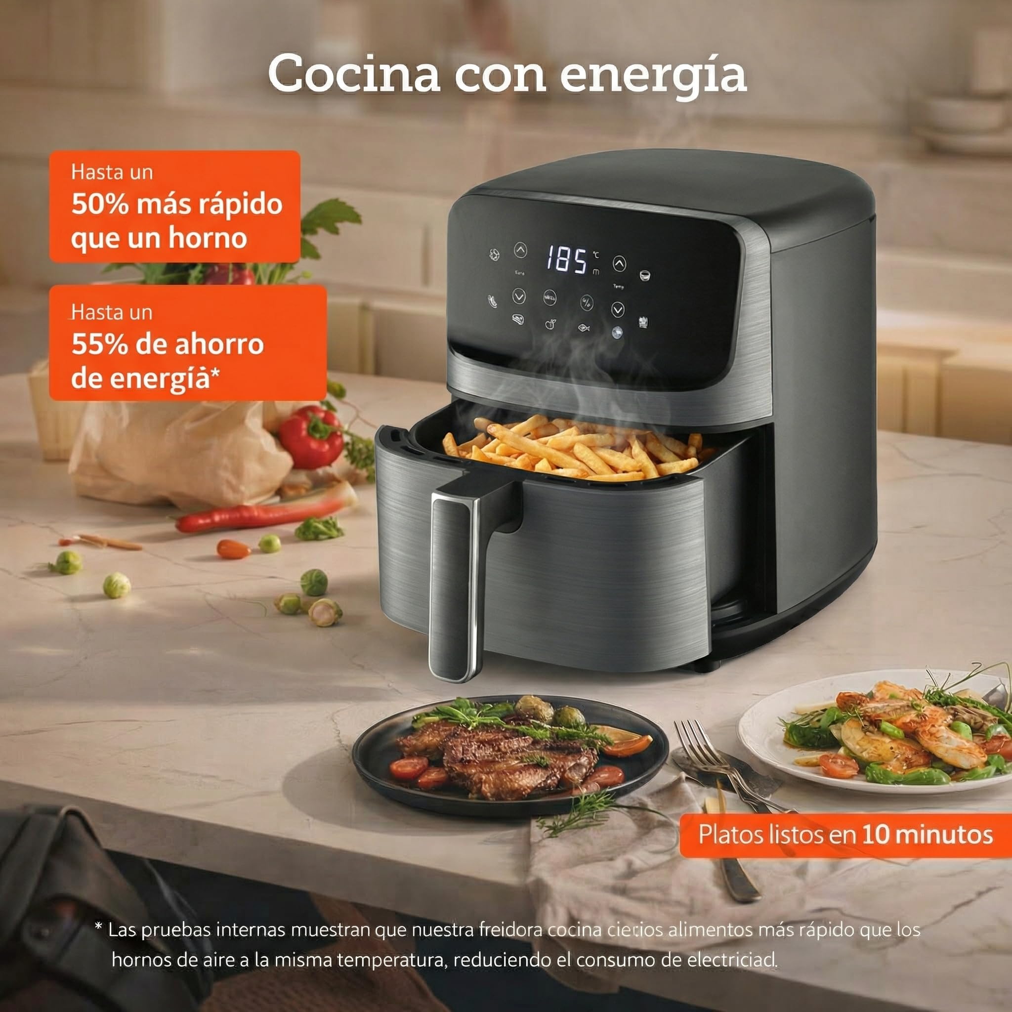 Freidora de Aire sin Aceite de 6 L, Air Fryer Caliente, 8 Programas, Pantalla Digital, Temperatura Ajustable 80-200°C, Temporizador 60 min, Fácil de Limpiar (6 L)