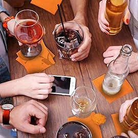 Sun Orange Beverage Napkins, 3-Ply Disposable Paper Napkins-Bar, Cocktail, Weddings, Birthday, EU Made, (20 Count)