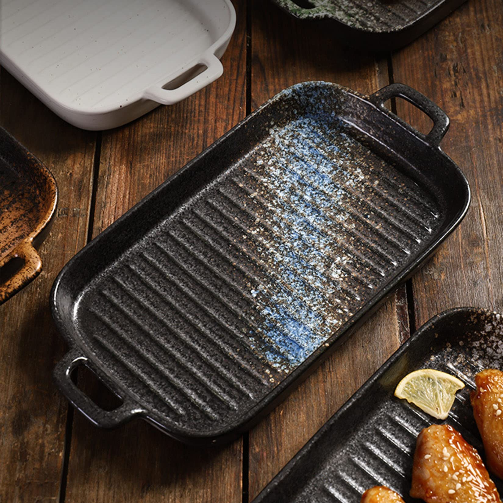 Lot de 2 moules à Tarte rectangulaires Profonds en Porcelaine, Jolis Plats à Tarte en Porcelaine pour la Cuisson de gâteaux et de Repas, Plats à Tarte en Porcelaine