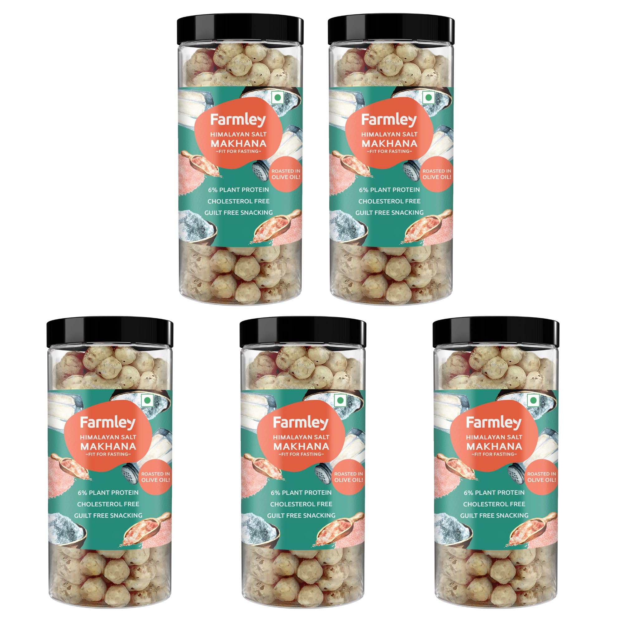 Farmley Himalayan Salted Roasted Makhana Fit for Fasting - Roasted In Olive Oil 415 gram (Pack of 5, Each 83g)