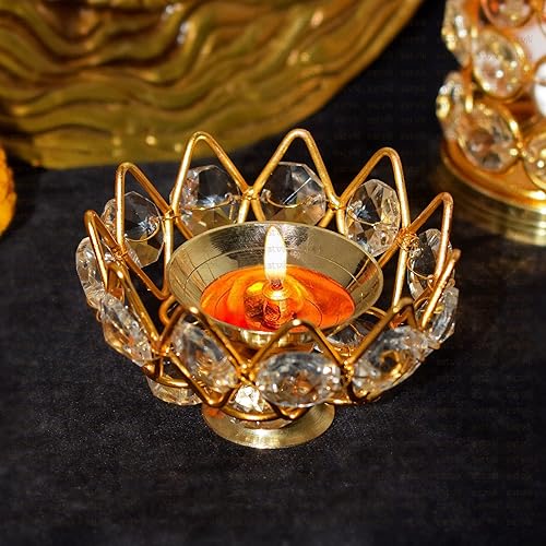 Miniatura 10 de SATVIK 2 piezas de 3.5 pulgadas de latón puro Pyali forma floral Diya Deepawali Decoración Akhand Crystal Dia Decorativo Akhand Deepak India