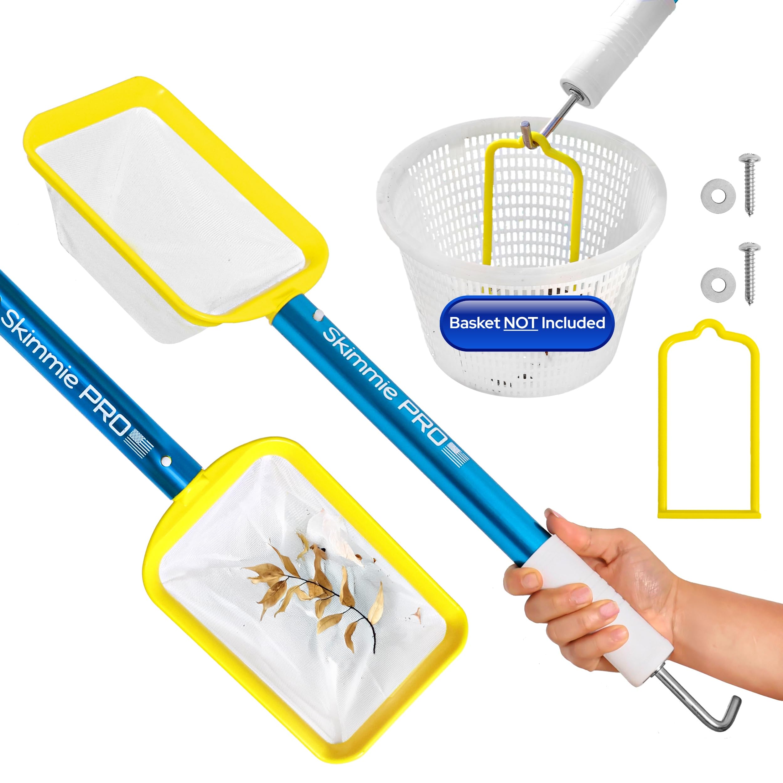 Skimmie Pro (Short Version) 22.5” Pool Skimmer: Lightweight, Fine Mesh Net, &amp; Stainless Steel Hook – Ideal for In-Ground/Above-Ground Pools, Fountains, Ponds, Hot Tubs, &amp; Cold Plunges