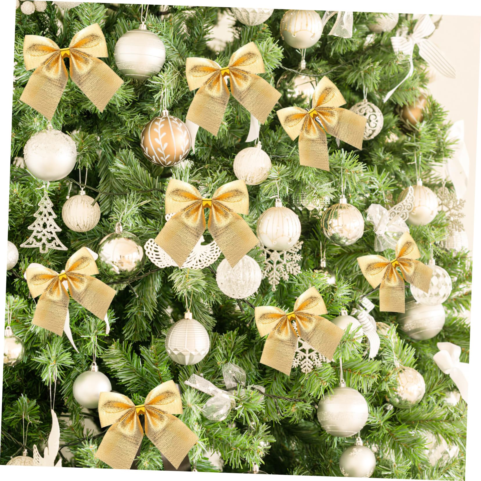 PRETYZOOM Juego de 12 Moños Dorados para Árbol de Navidad de Cinta de Satén, Adornos Delicados para Decorar y Crear Ambiente Festivo Hogar