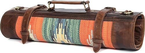 Miniatura 5 de Tolredo - Estuche de piel de vaca y cuchillo de chef Kilim con 10 ranuras y 1 bolsillo con cremallera para almacenamiento culinario, bolsa portátil