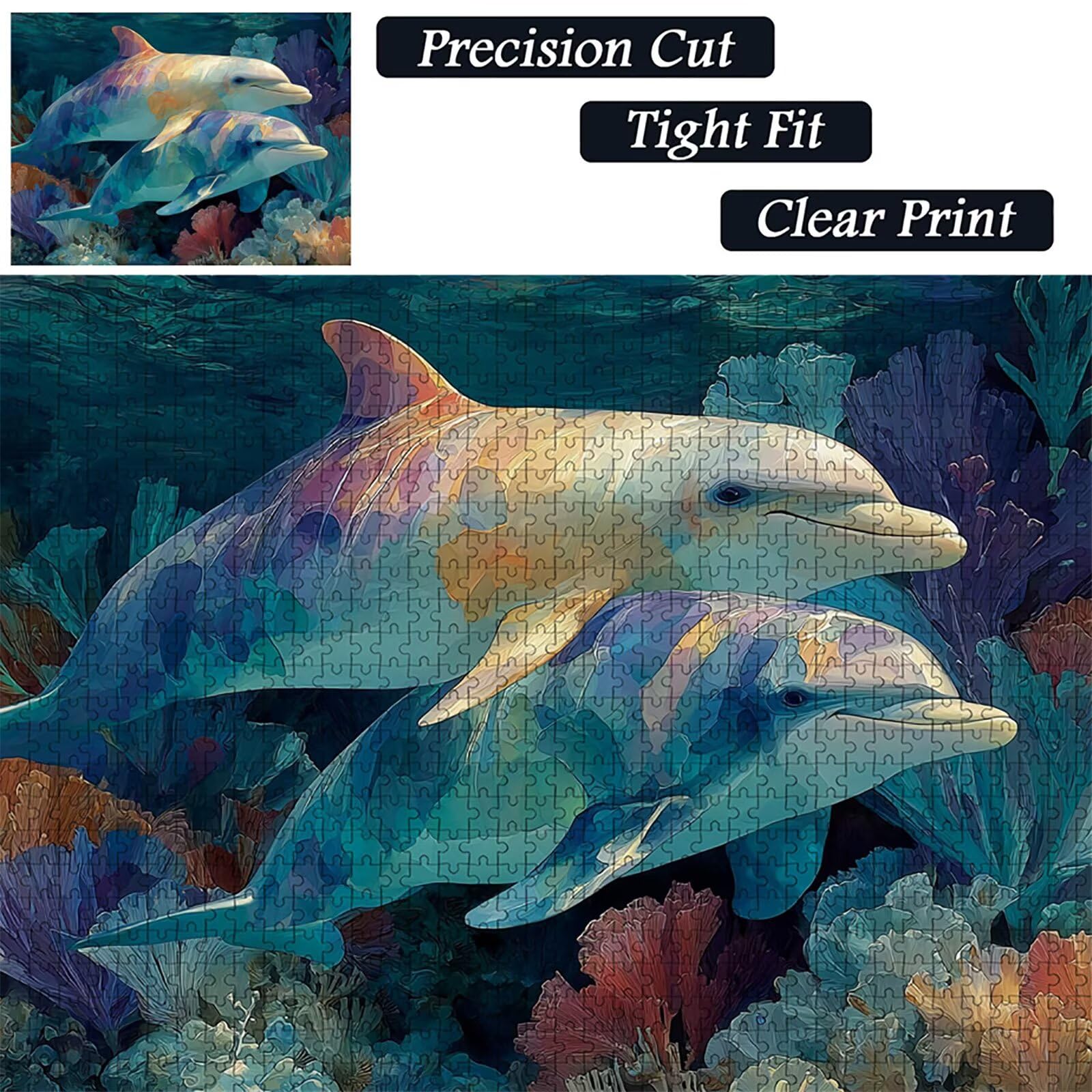 Dolphin drewniane puzzle 3000 sztuk, puzzle z motywem oceanu dla dorosłych z pudełkiem 122 x 81 cm, łamigłówki, dla mężczyzn kobiet nastolatek, kreatywne gry logiczne, dekoracja domu prezent, 6-6875