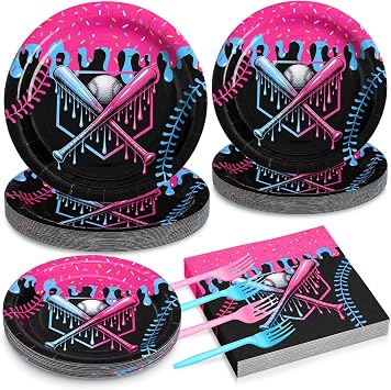 Hushee 96 Pcs Baseball Drip Plates Ice Cream Party Napkins Set, Black