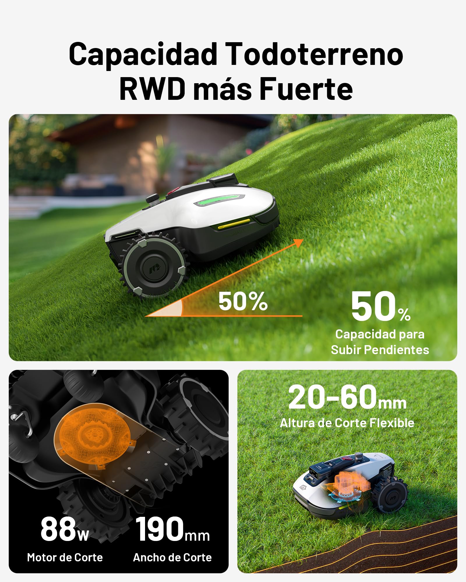 MAMMOTION YUKA Mini 500 Cortacésped robótico sin Cable delimitador, NetRTK+Vision, no Requiere Antena RTK, mapeo automático, área Recomendada 500 m², con módulo 4G, Pendiente del 50%