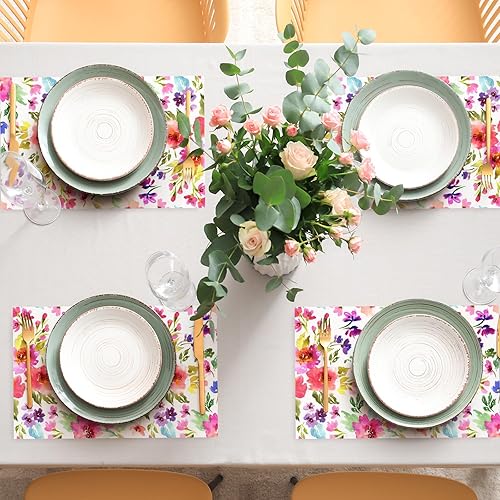 Miniatura 7 de AnyDesign - Mantel individual de papel floral de 50 hojas, mantel individual desechable de flores de acuarela para primavera, colorido, floral,