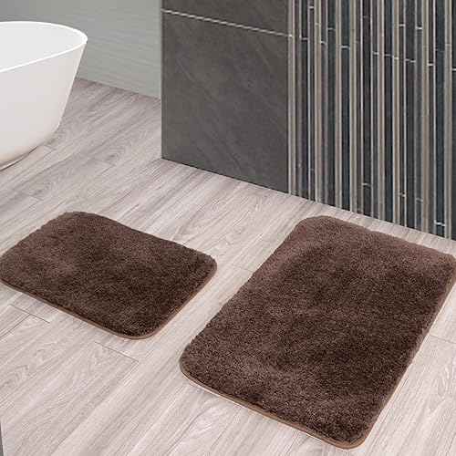 ELEHOLD Juego de alfombras y tapetes de baño, juego de 2 alfombras de baño gruesas y absorbentes, antideslizantes, suaves y peludas, lavables a