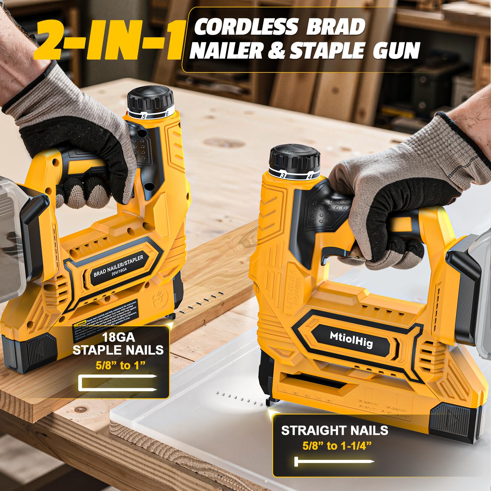 Clavadora inalámbrica compatible con batería Dewalt, pistola de clavos 2 en 1 calibre 18 de 5/8 a 1-1/4 pulgadas con 2000 clavos para carpintería de madera, solo herramienta, sin escobillas, 2 modos
