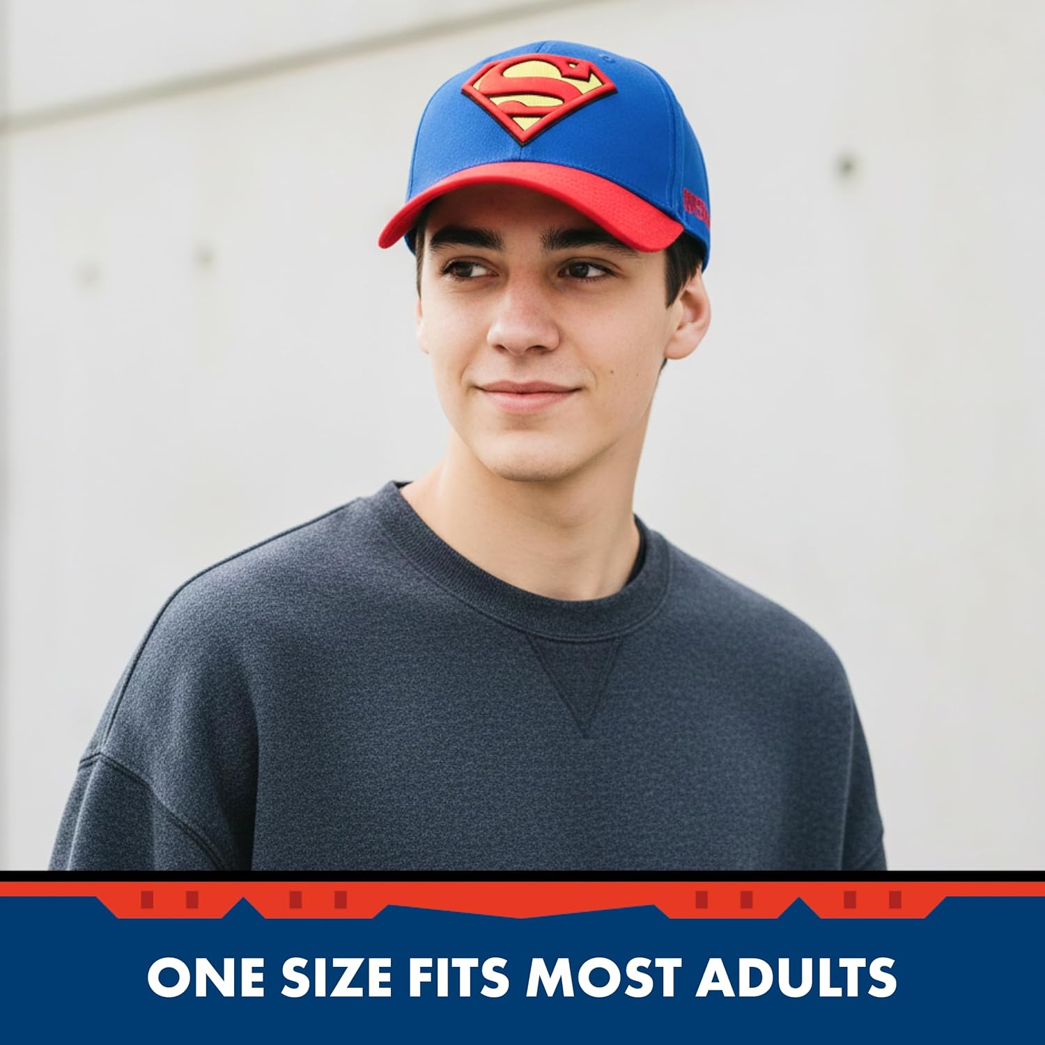 DC Comics Superman Baseball Cap, Adult Adjustable Snapback Hat with Flat Brim for Men and Women, Embroidered Logo, Navy, One Size - Image 5
