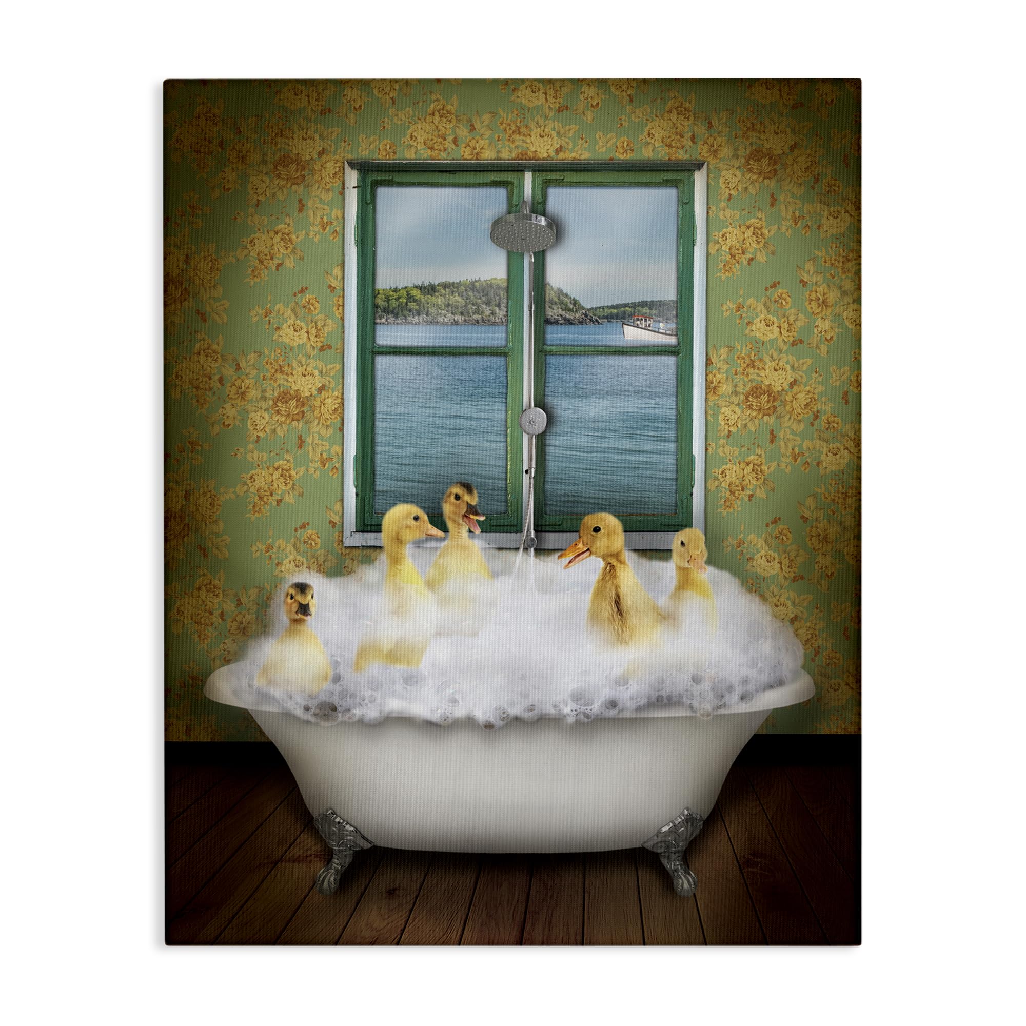 Ducks Bathing Tub Ocean View, 24 x 30 Inch Canvas Wall Art