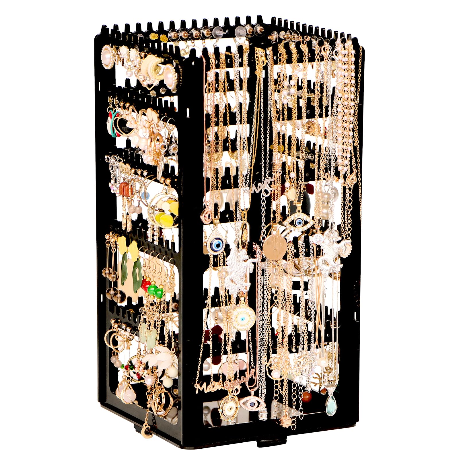 360 Rotating Earring Holder Organizer Stand,5 Tiers Acrylic Jewelry Organizers and Storage,Stud Earring Organizers and Storage,228 Holes and 232 Grooves for Earrings Necklaces chain bracelet