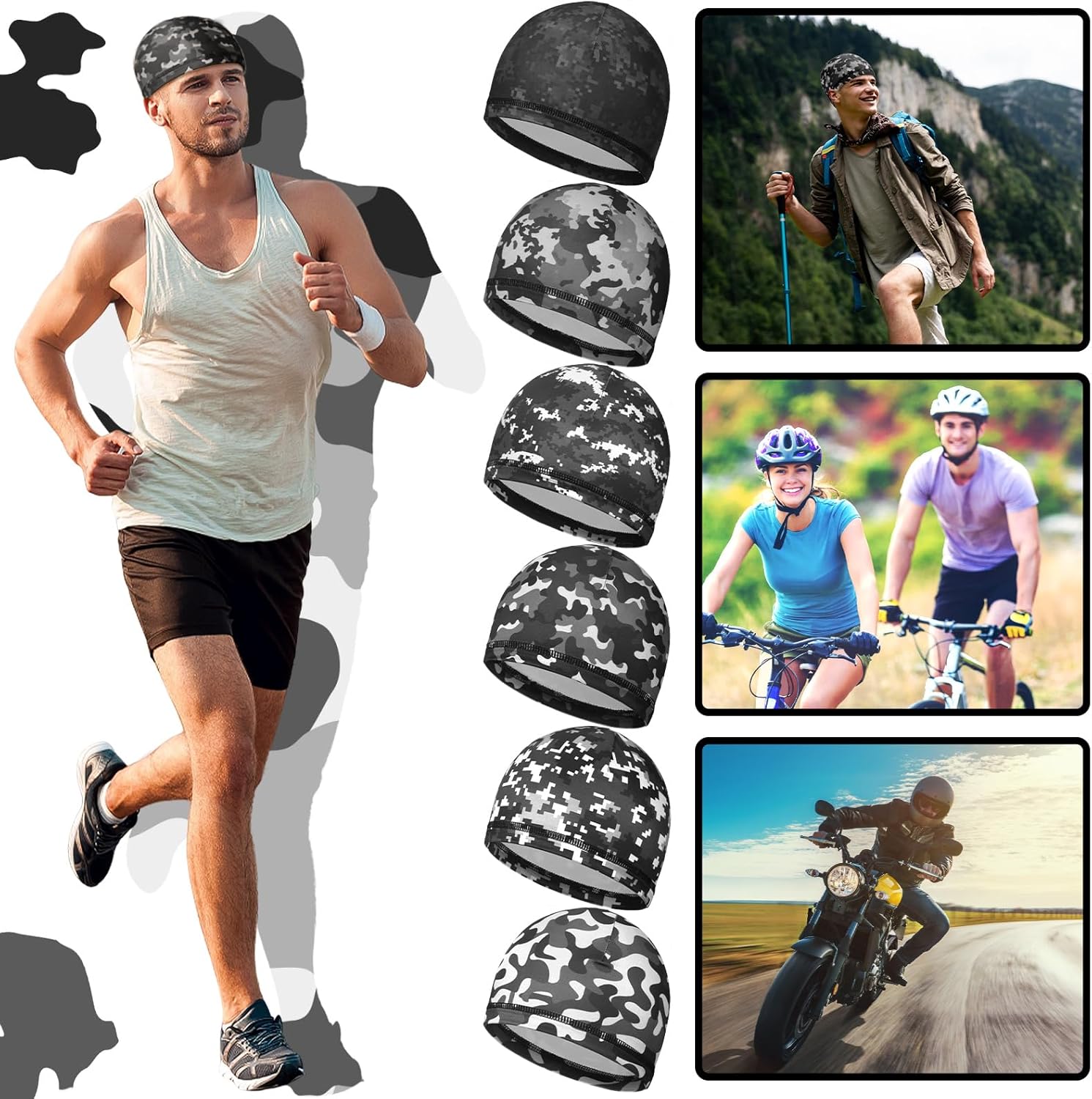 Boao 6 Pieces Cooling Skull Caps Helmet Hard Hat Liner Sweat Wicking Running Beanie Cycling for Men Women - Image 2