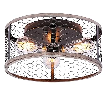 Ohniyou 3-Light Ceiling Lights, Flush Mount Ceiling Lights, Farmhouse Caged Ceiling Lights Fixture for Bedroom Living Room Hallway Entryway