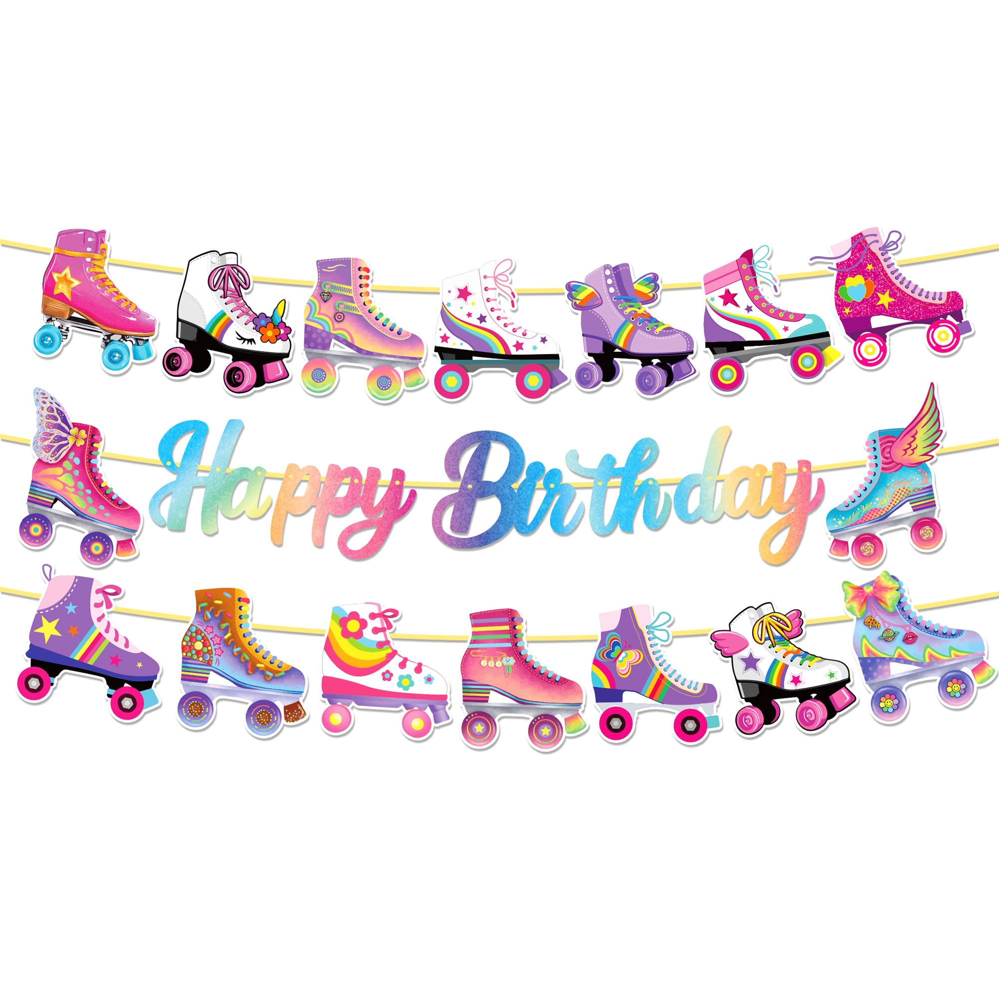 CC HOME 2Pcs Roller Skates Happy Birthday Banner Colorful Shoes Party Hanging Banner Roller Skating Theme Birthday Bridal Wedding Baby Shower Boys Girls Kids Home Classroom Party Supplies Decorations