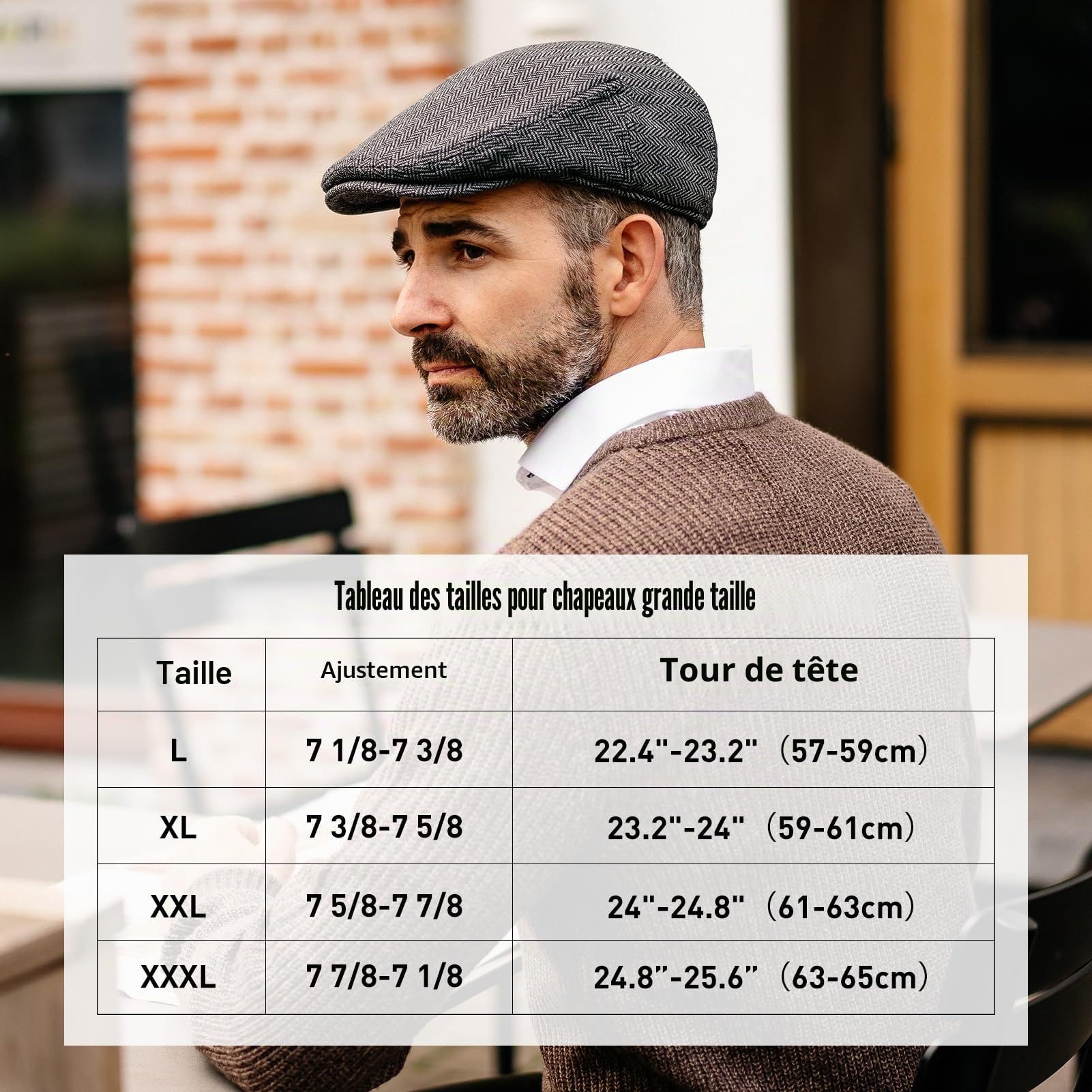 TOP-EX L/XL/XXL/XXXL Casquette plate pour homme Mélange de laine Newsboy Casquette à visière Vintage Casquette Barrett Ivy Gatsby Casquette Tweed Beret Peaked Caps