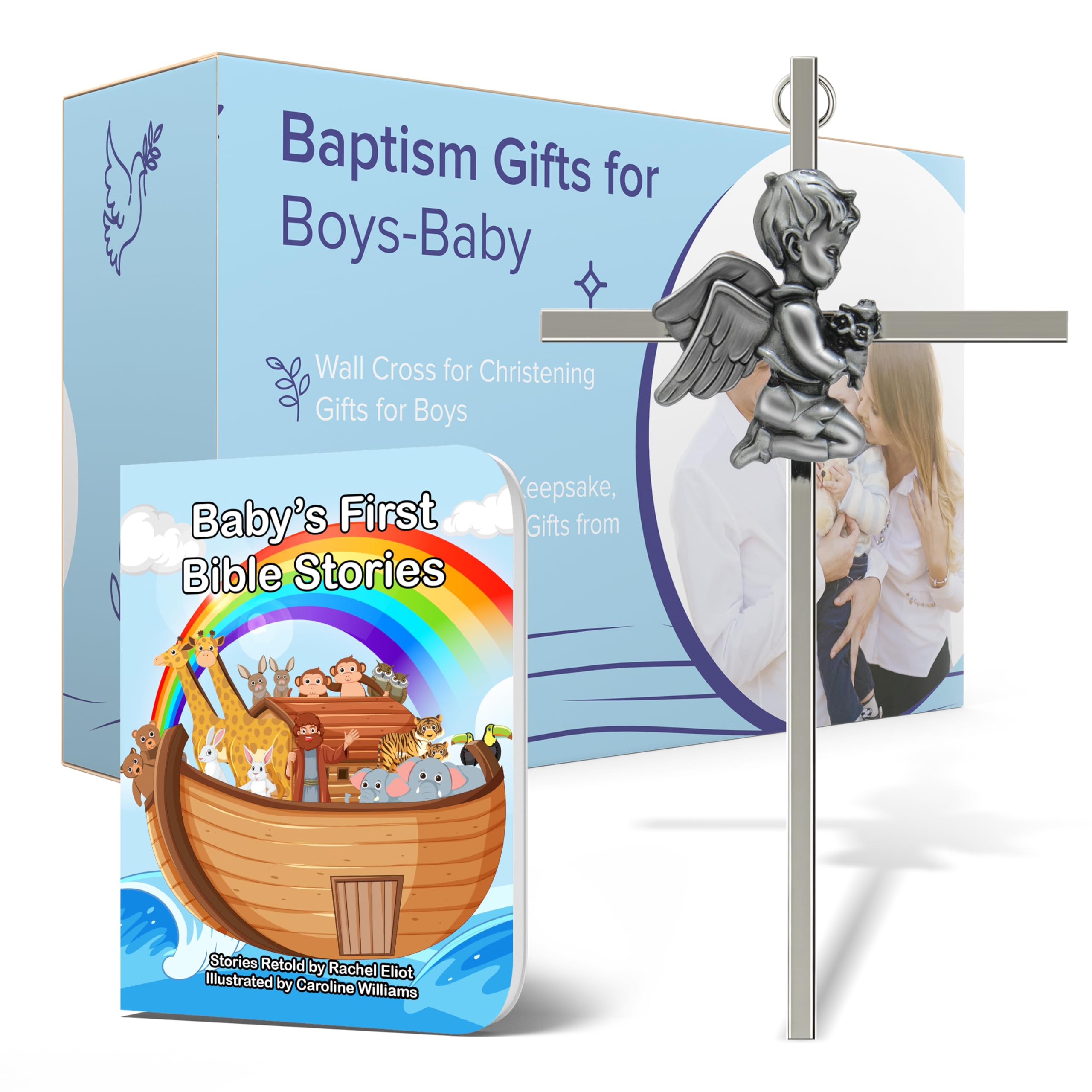 Imerance Baptism Gifts for Boys-Baby Wall Cross for Christening for Boys & First Communion Keepsake,Baby Baptism Gifts from Godparents 7 Inch