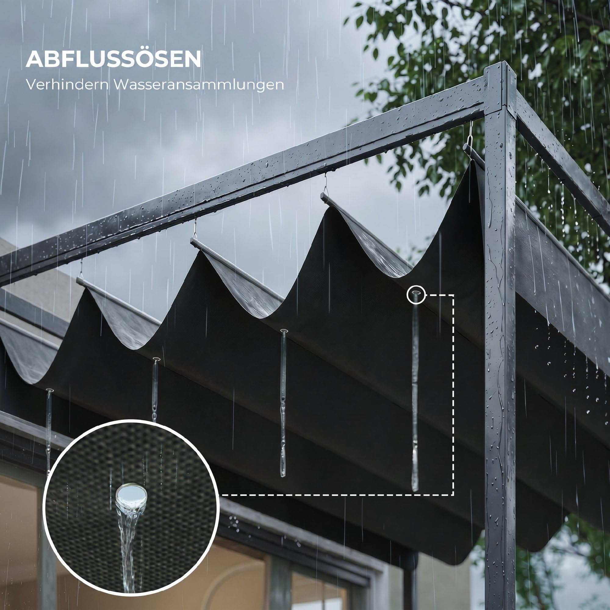 Outsunny Pergola Pawilon zadaszenie tarasu z rozsuwanym dachem, poliester czarny 298 x 213 x 222 cm
