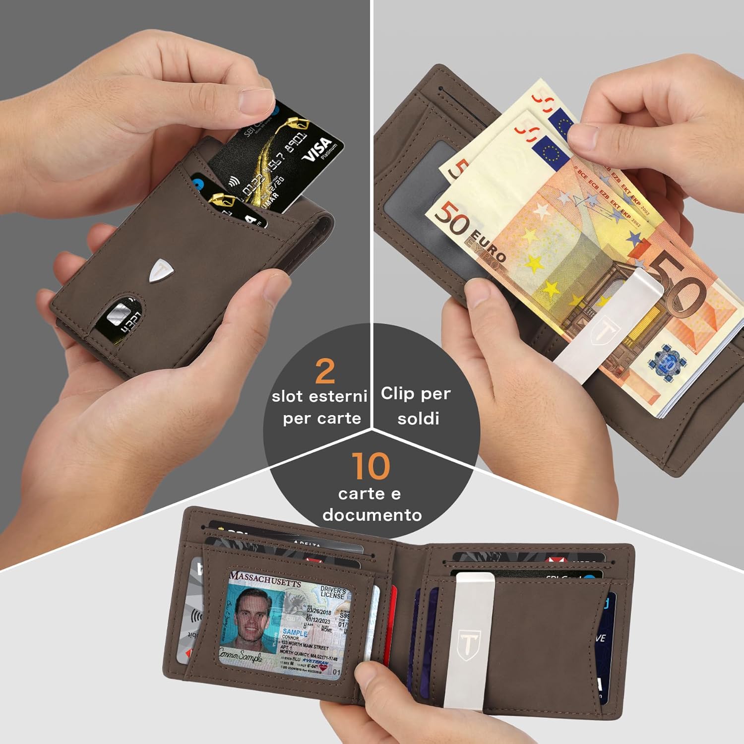 Tomylv Portafoglio Uomo RFID Blocking Portafoglio Uomo Slim - Immagine 5