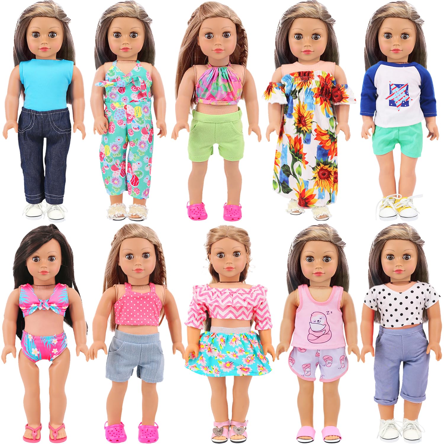 ZITA ELEMENT 10 Sets 18 Inch Doll Clothes & Outfits with Swimsuits