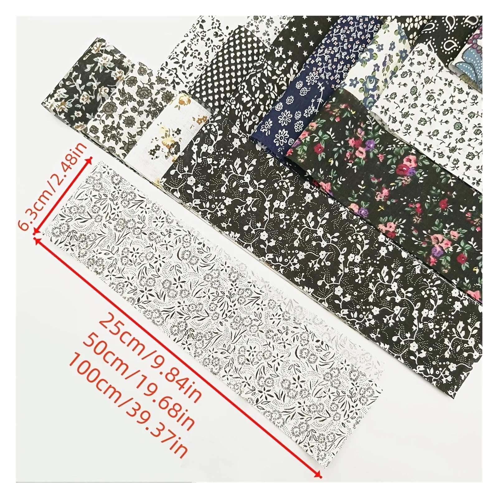 Patchwork Stoffe 40-teiliges schwarzes, gestepptes, bedrucktes Stoffrollenset aus reiner Baumwolle, vorgeschnittene dekorative quadratische Aufnäher