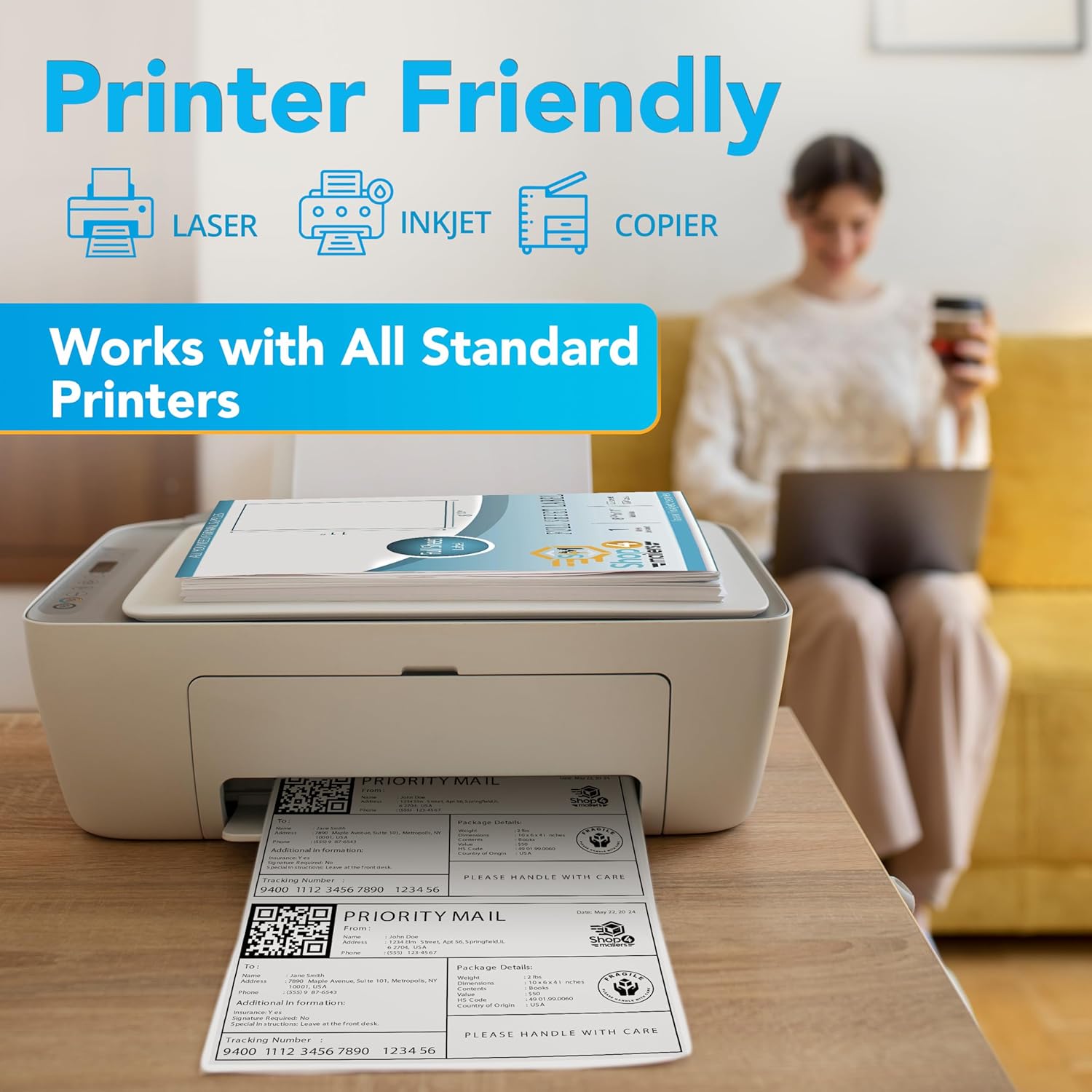 Shop4Mailers 2-Up White Permanent Self Adhesive Shipping Labels 5 ½” x 8 1/2” Easy Peel Stickers for Laser & Inkjet Printers - 1,000 Sheets - 2,000 Count Labels