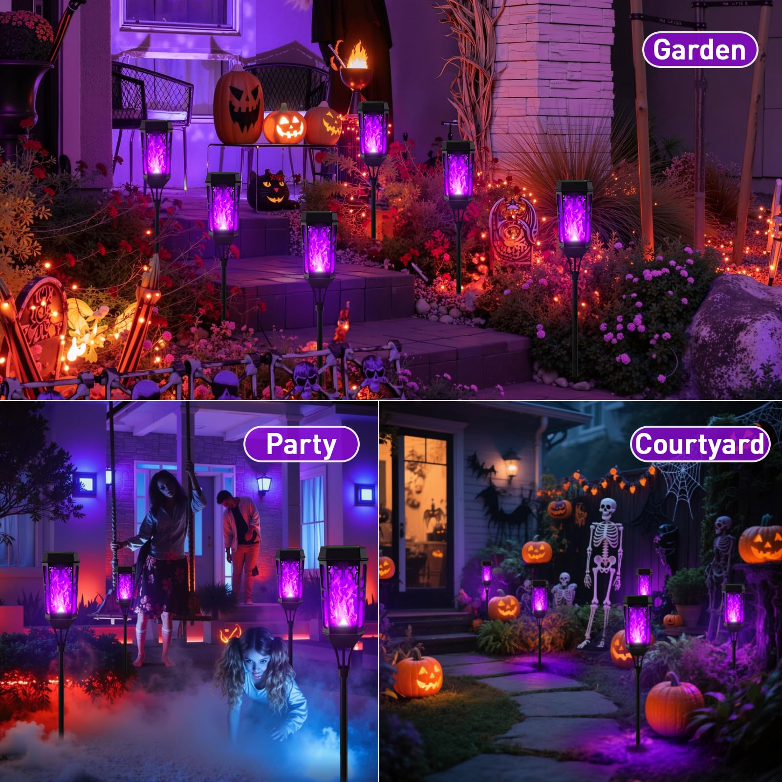 2 Lampes Solaires Halloween Effrayantes - 6 LED Sourires Oscillants étanches IP65 | Décoration Extérieure Jardin