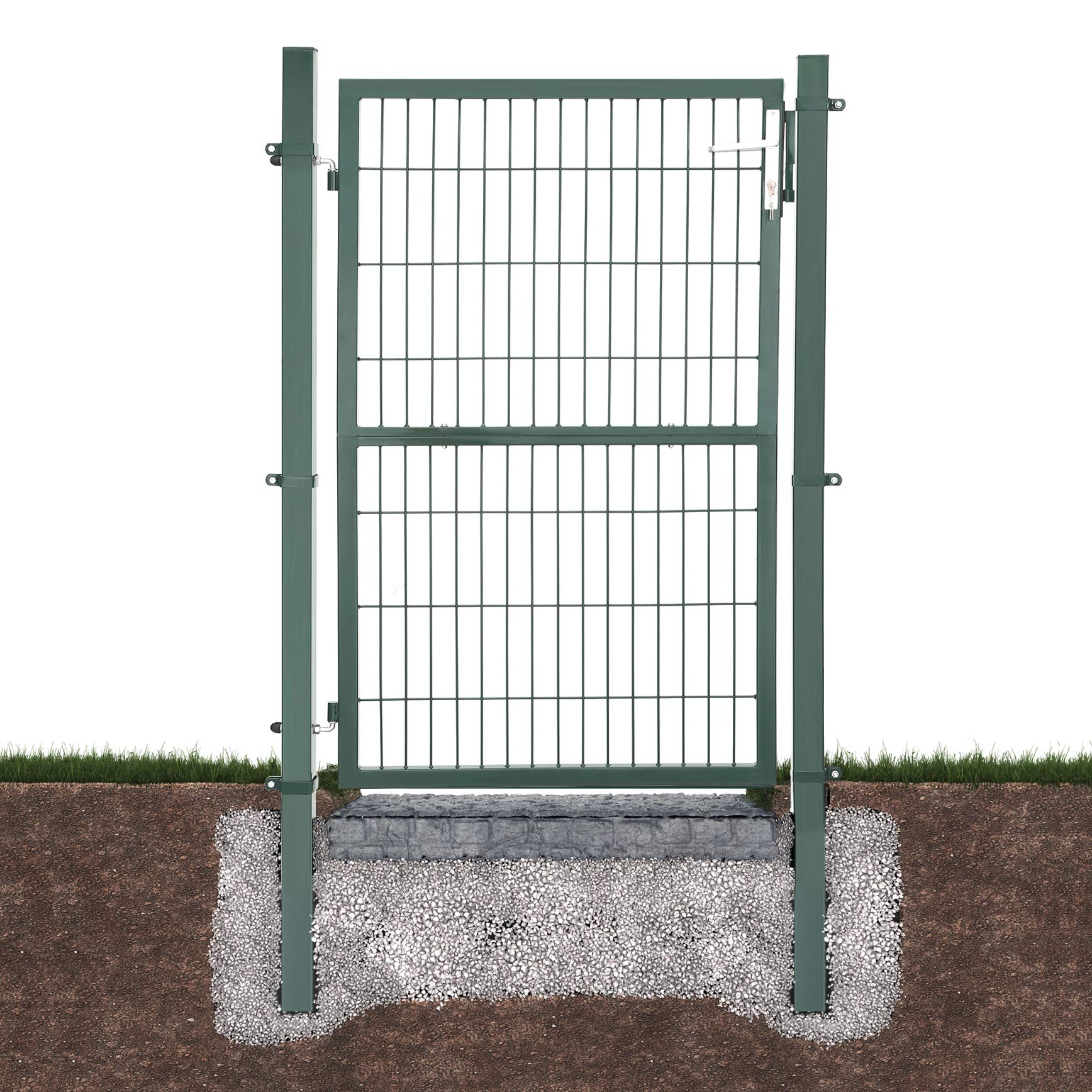 SONGMICS Puerta de Jardín de Acero Galvanizado, Puerta para Valla, con Cerradura, Manija y Llave, 106 x 150 cm (Largo x Alto), Verde GGD200L