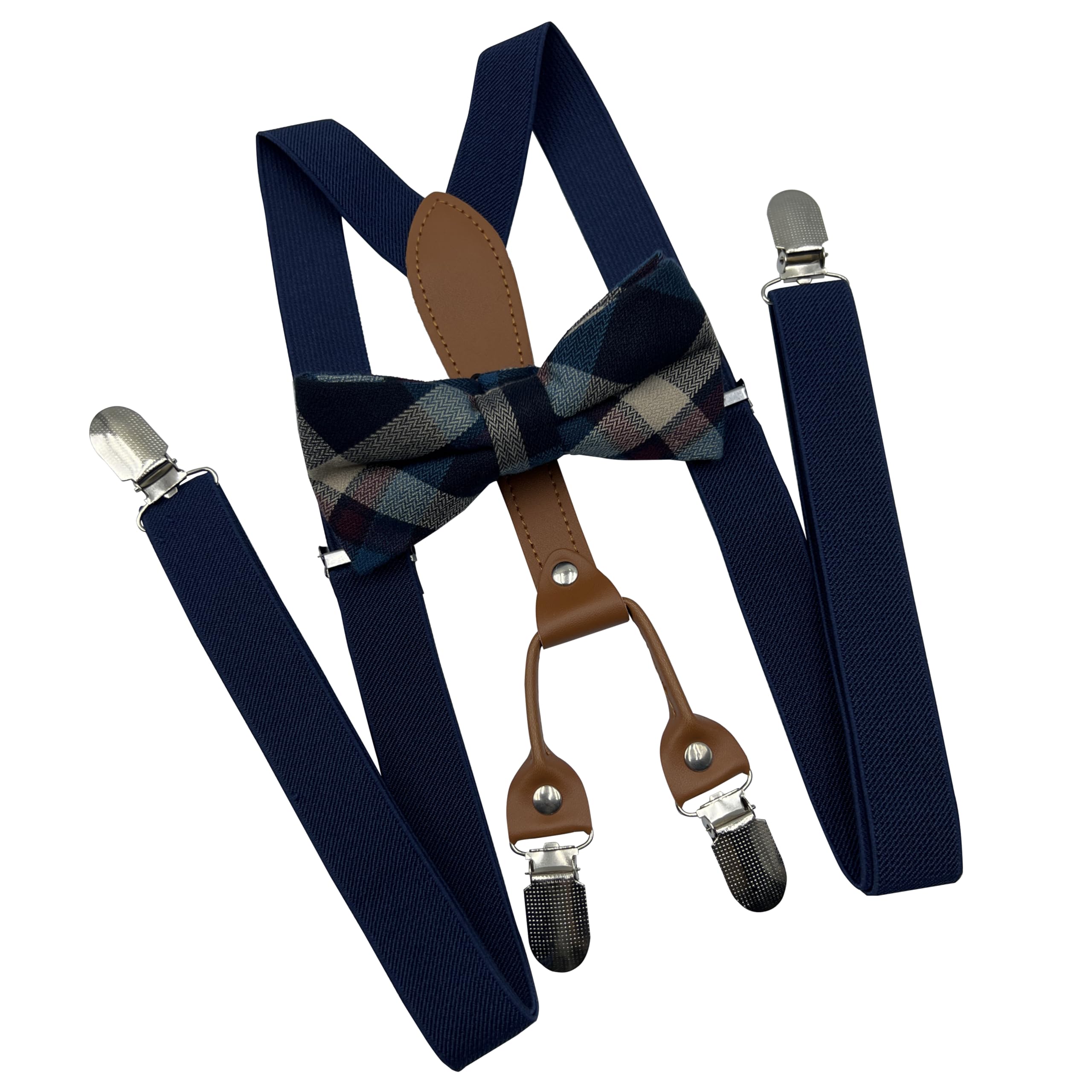 Ensemble Bretelles Croisées Et Nœud Papillon Homme - Bleu Marine, Élastiques Réglables