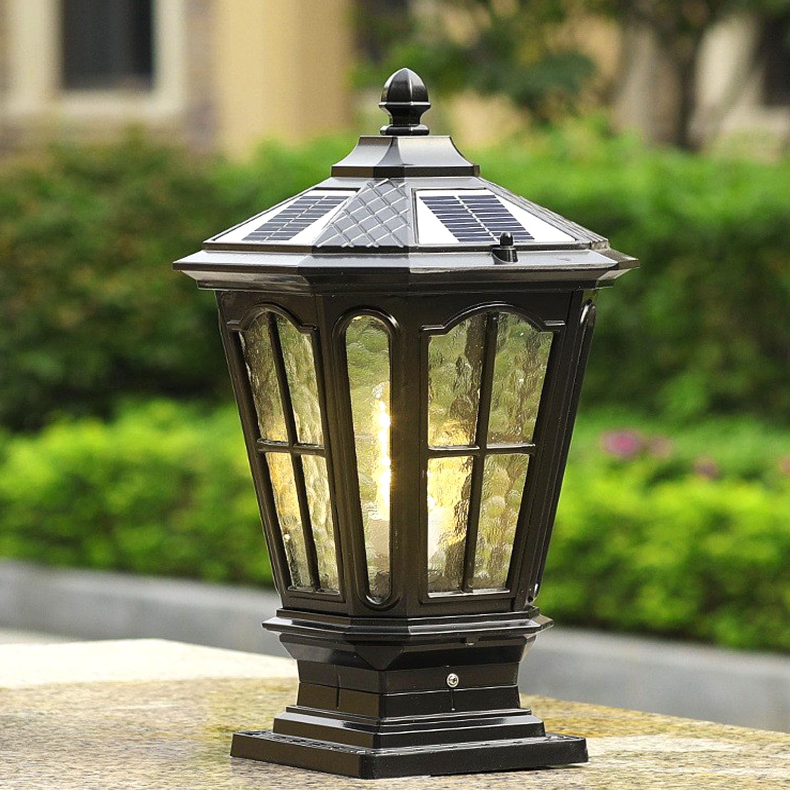 Solar-Außenpfostenleuchten, Außen-Säulenleuchten, Deckleuchten, Solar-Leuchte, Solar-Lampe, Pfostenleuchte, mit E26 IP54 wasserdicht, solarbetrieben und fest verdrahtet, Doppelzweck (Solar