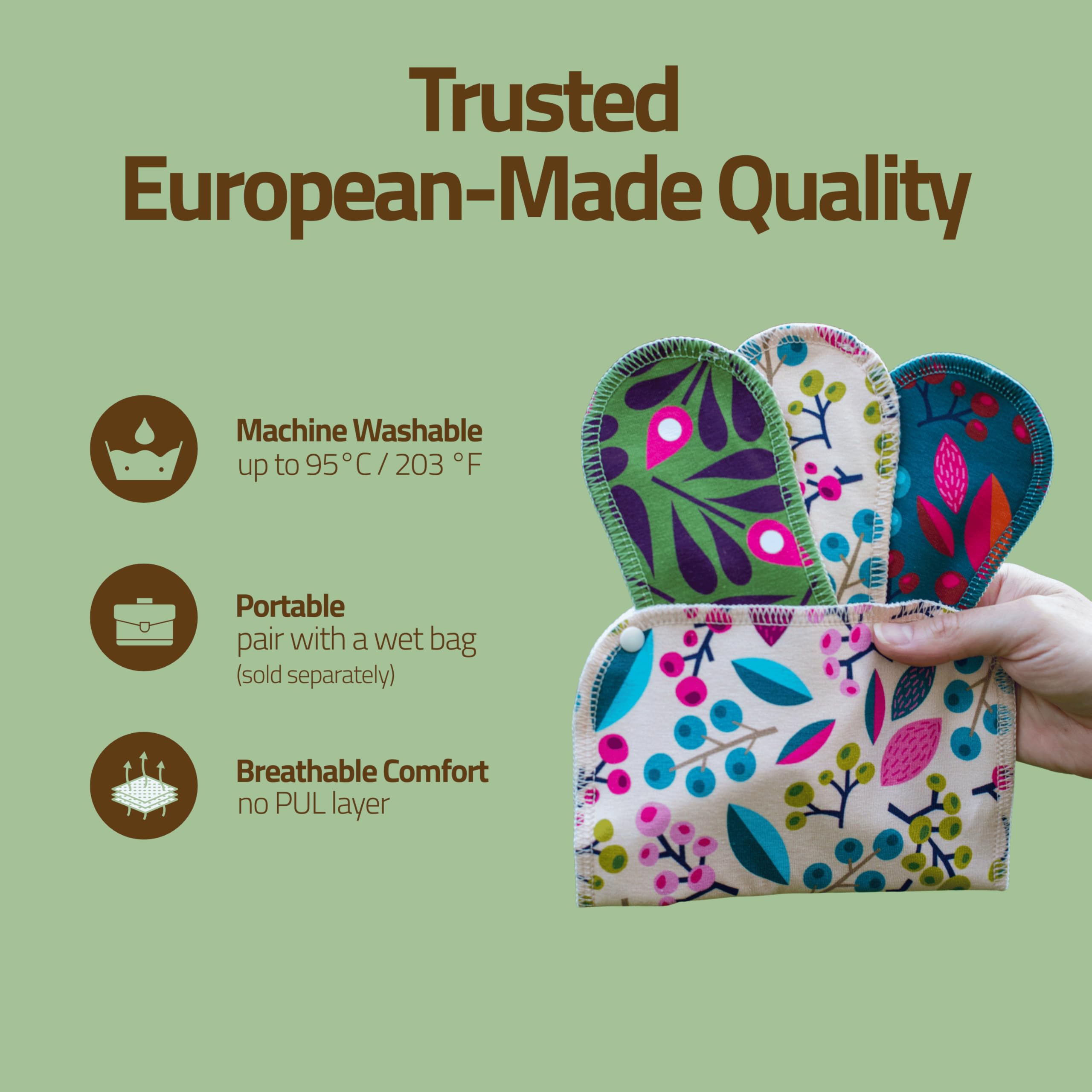 Salvaslip reutilizables en algodón orgánico para flujo blanco (S, 7 uds.); HECHOS EN LA UE, lavables a alta T°, 100% transpirables y suaves, salvaslip tela cómoda, protección femenina diaria (sin PUL)
