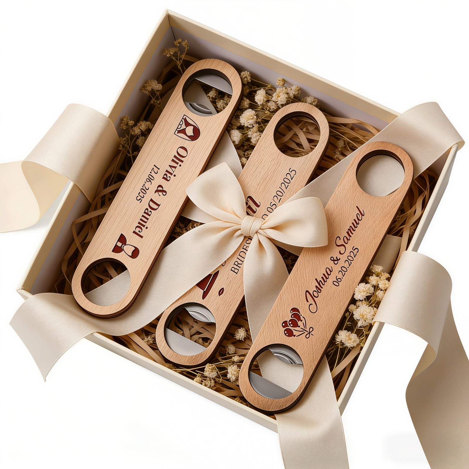 Abridor De Botellas De Cerveza De Madera Personalizado, Abridor De Botellas Con Nombre Grabado Personalizada, Accesorios De Bar Y Restaurante, Favor De Boda De Padrinos De Boda(10pcs)
