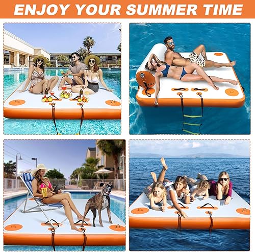 Miniatura 2 de VOFiTNY Muelle flotante inflable, plataforma flotante para lagos, flotadores de lago para adultos, tapete de balsa para isla para lago, playa,