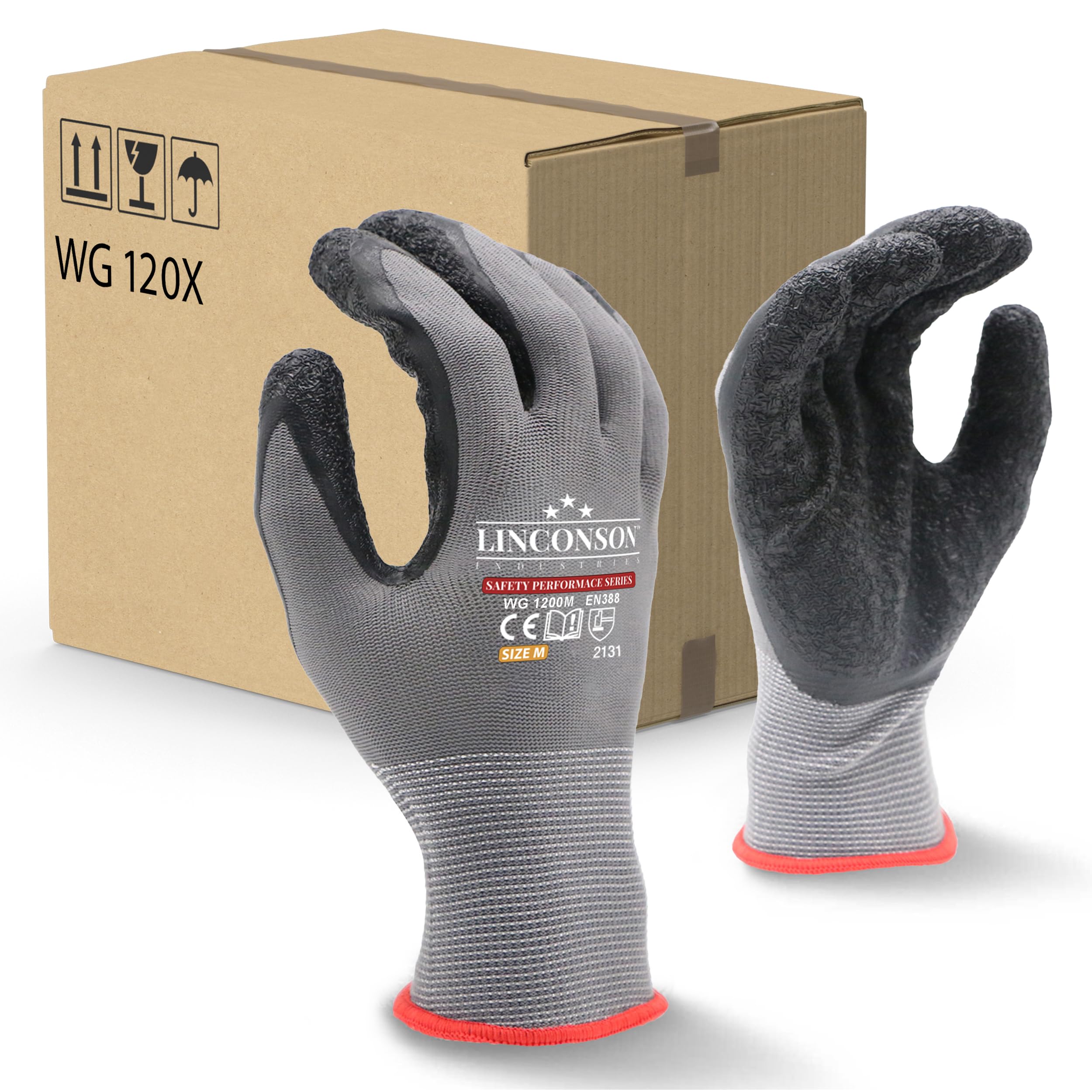 linconson Safety Performance Series Arbeitshandschuhe für Baumechaniker, Faltenlatex, 12 Stück