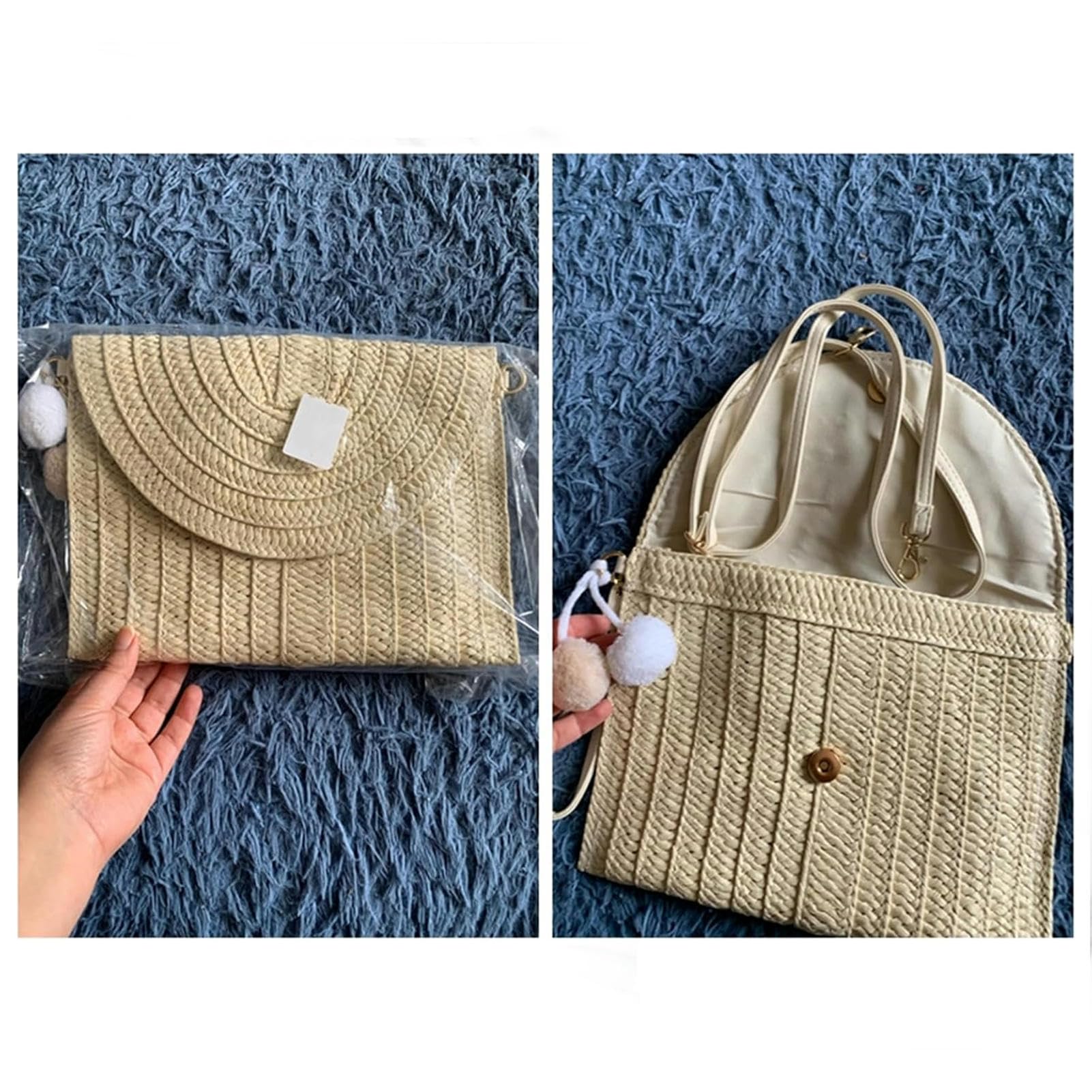 Borsa Donna Tracolla Straw Clutch Bag Crossbody Bag per Le Donne Borse A Spalla di Viaggio Borsa Donne-Deep Brown-27x1x20cm