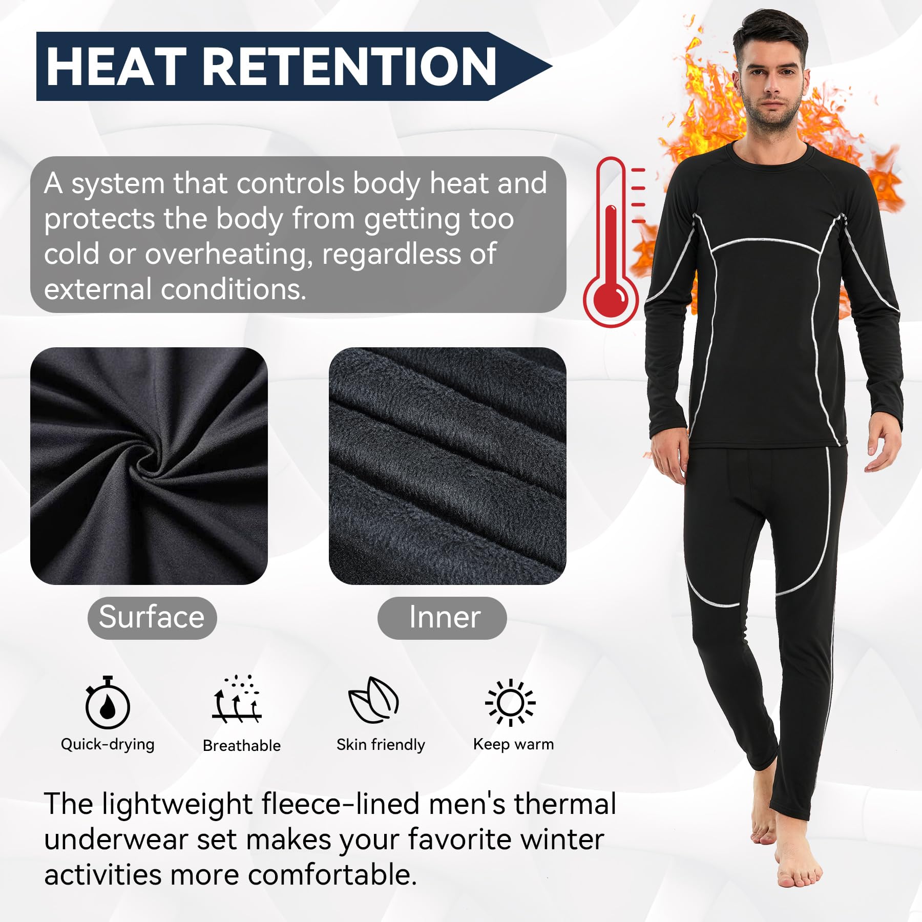 AMZSPORT Intimo Termico Uomo Set di Maglietta e Pantaloni a Compressione Asciugatura Rapida per Sci Palestra Ciclismo Calcio Corsa