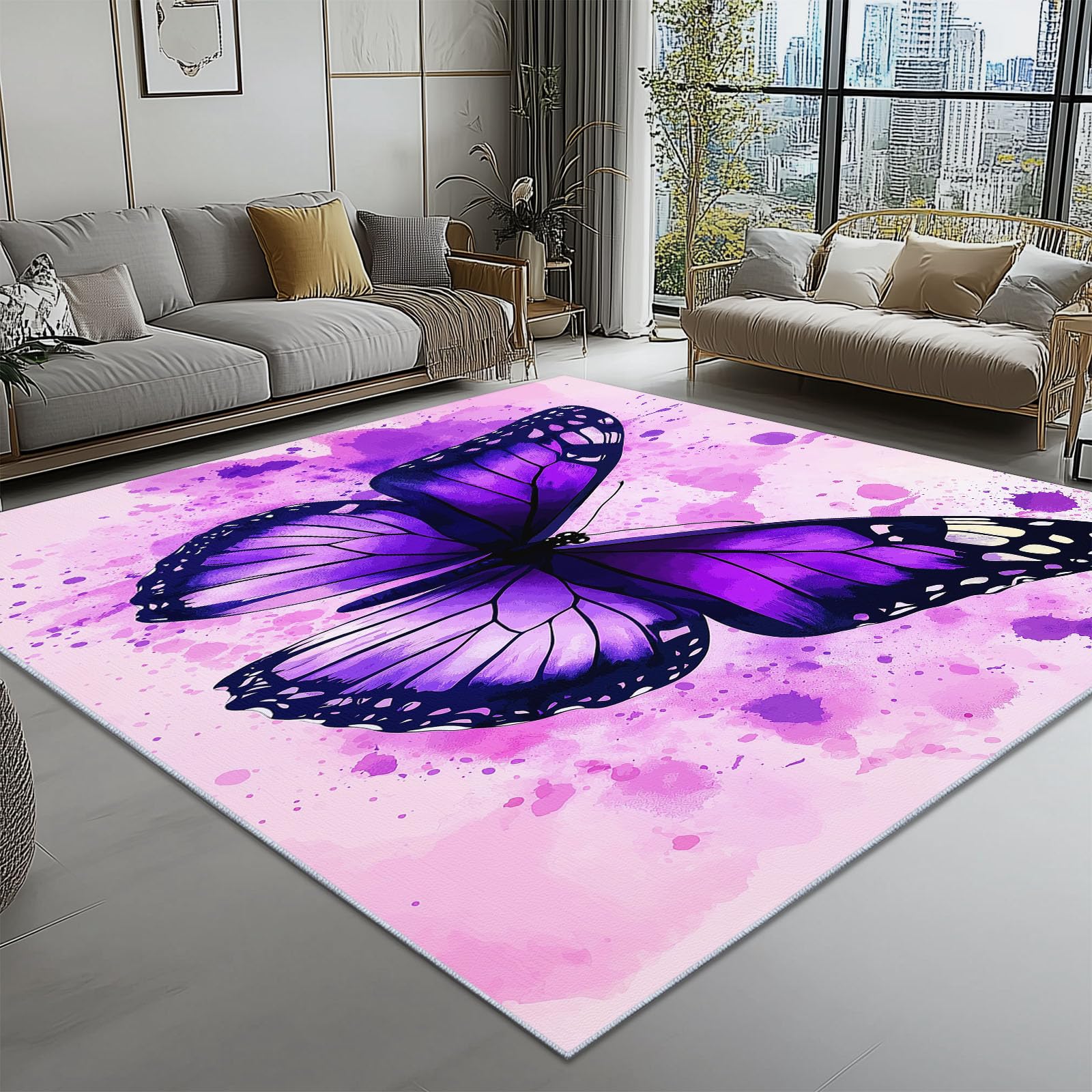 Tapis Aquarelle Naturelle Poils Courts Doux
