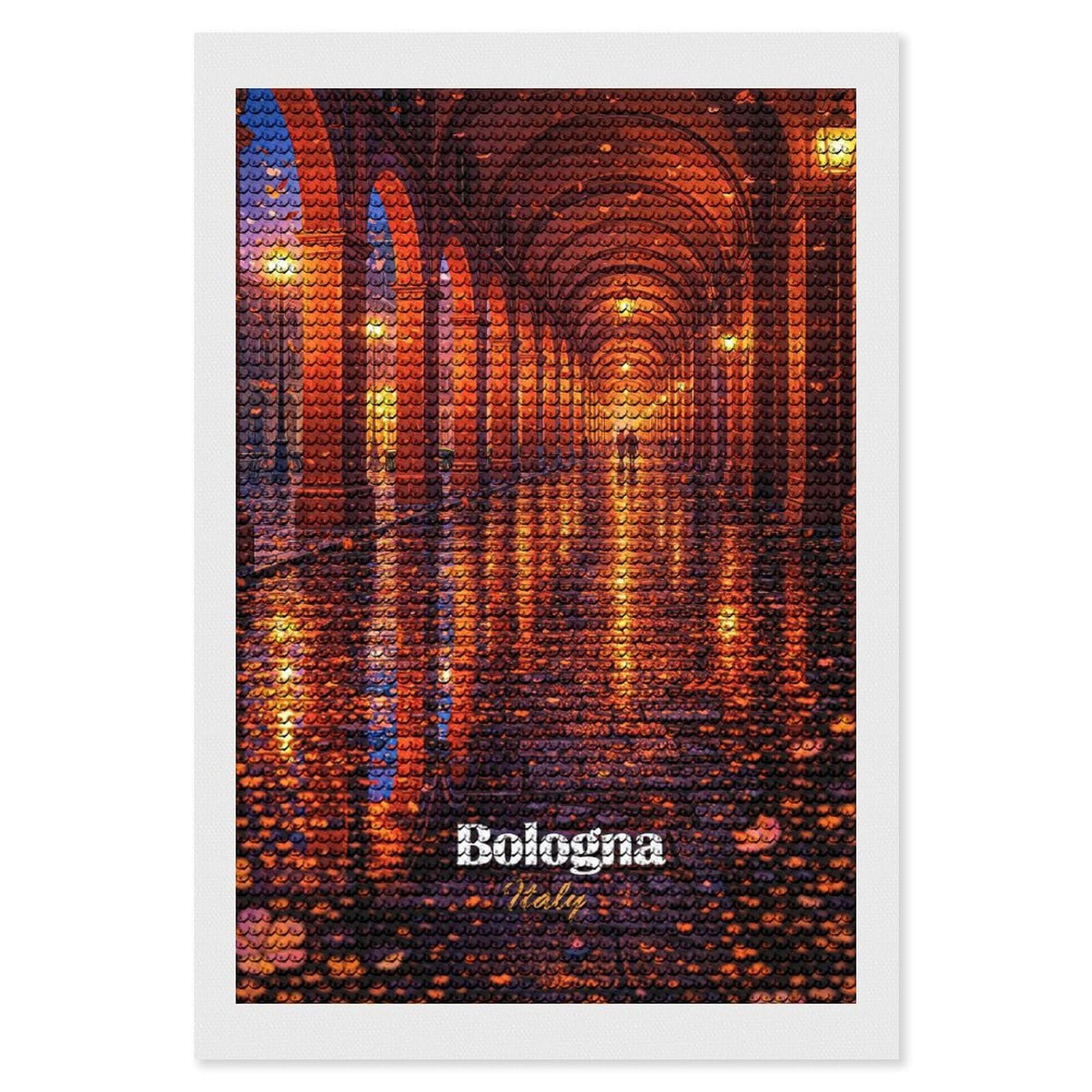 Junmoney Bologna Italy Arches at Night Diamond Painting Canvas Set 8"x12", for Women, Mindful Craft Activity, Cosy Home Accent, Festive Craft Gift
