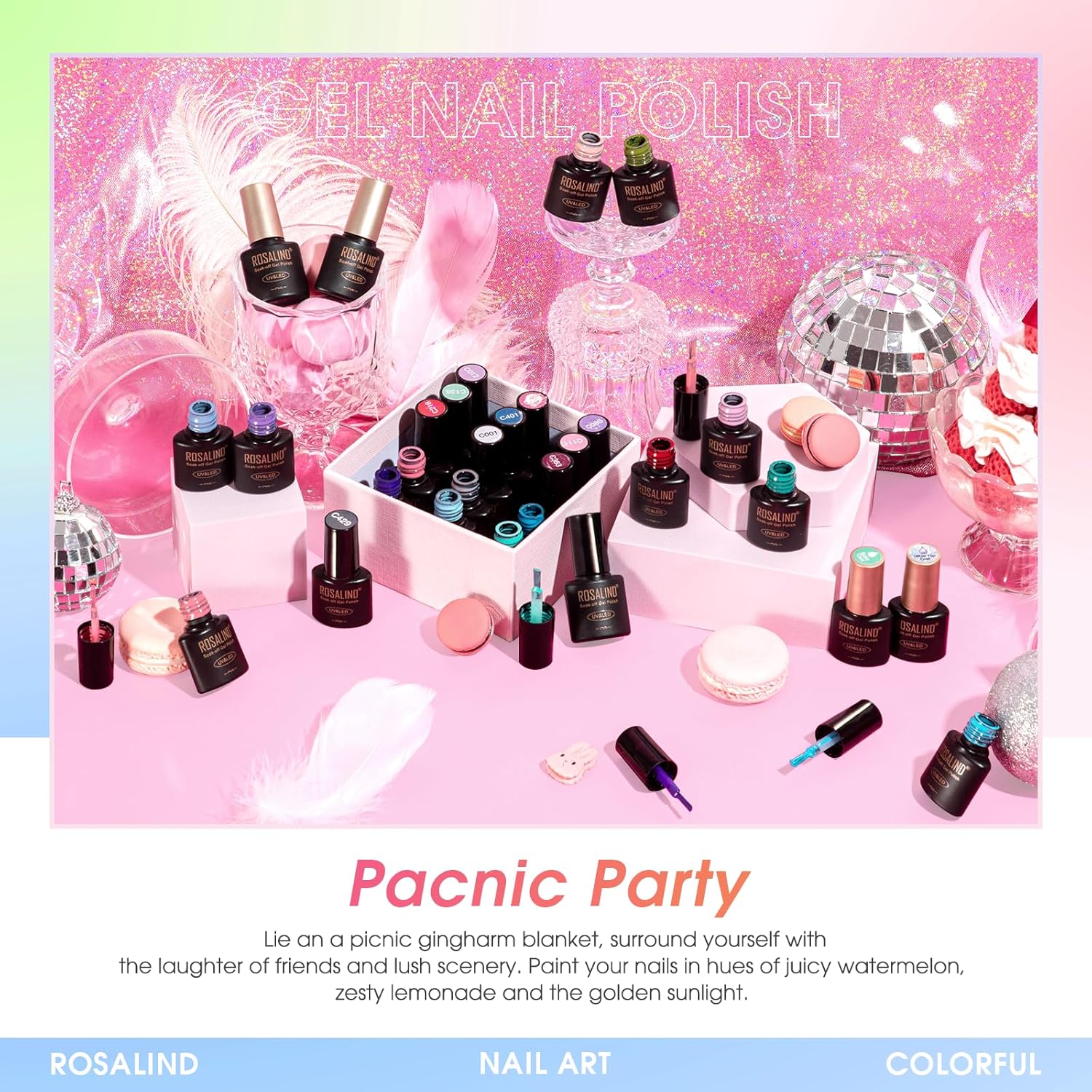 ROSALIND 100PCS Gel Nail Polish Set, 92 PCS Colors Gel Polish Set with 8 Bottles of Base and Glossy Matte Top Coat Starter Nail Set Suitable for All Seasons Gift for Women - Image 6